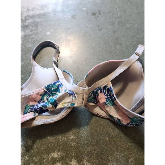 Cacique The Cotton Multicolor Hawaiian Floral Lightly Lined T-Shirt Bra sz 42C - Picture 3 of 3